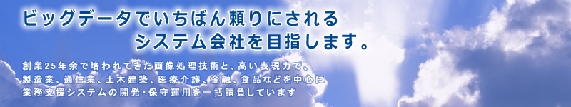 創業25年余で培われてきた画像処理技術と、高い表現力で、製造業、通信業、土木建築、医療介護、金融、食品などを中心に業務支援システムの開発・保守運用を一括請負しています
